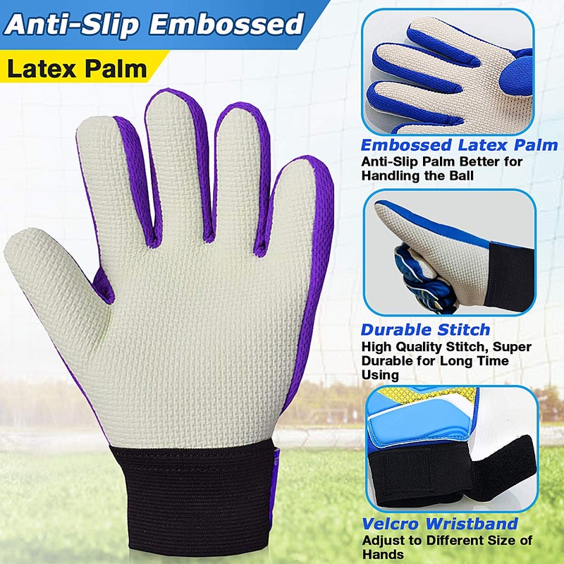Jalunth Kids Youth Soccer Goalkeeper Goalie Gloves Boys Girls Goal Keeper Field Player Glove Ages 9-10 Years Old Anti-Slip Latex Palm Soft Pu Hand Back Size 7 Purple - Image 3